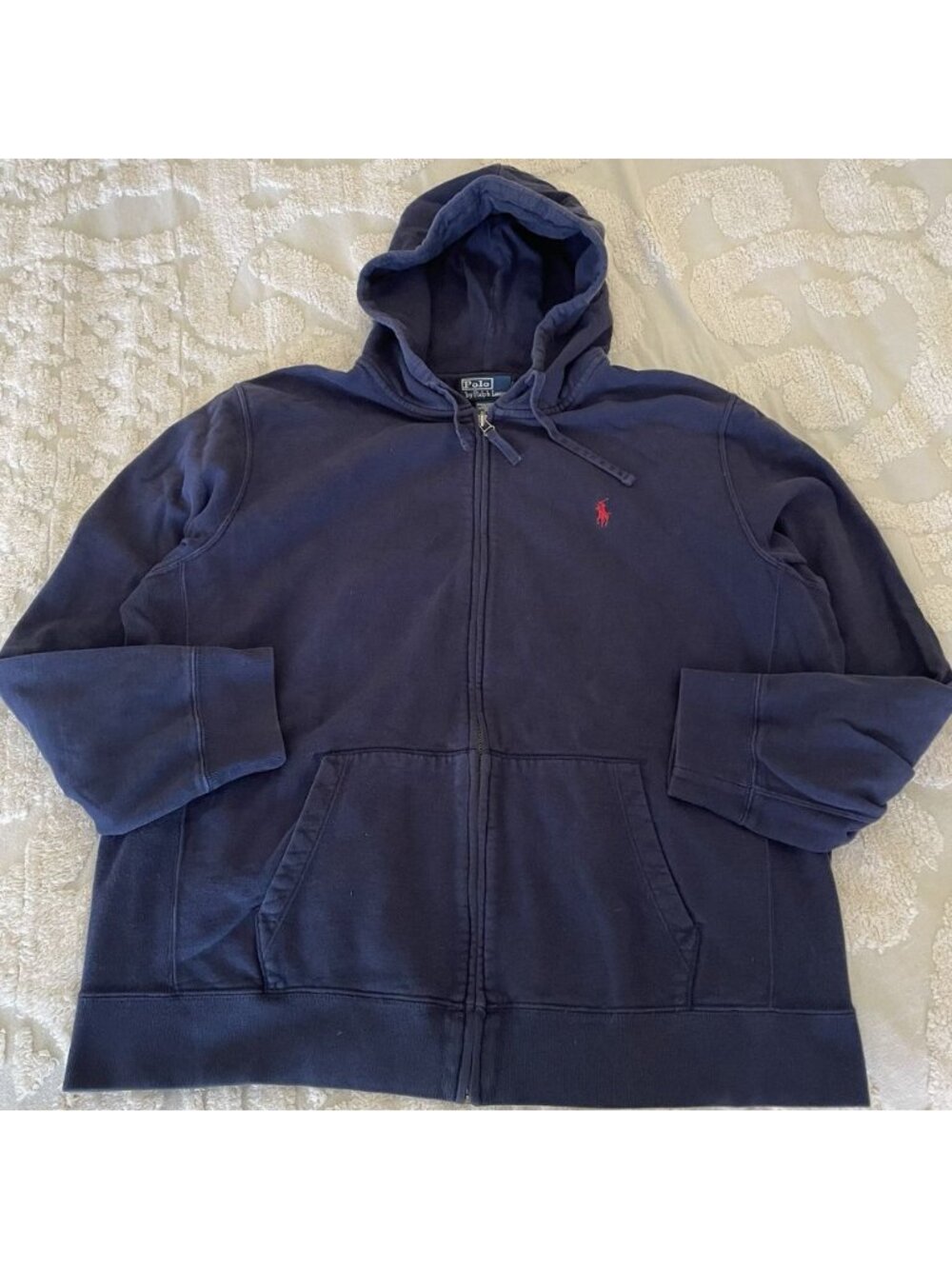 VTG Polo Ralph Lauren Full Zip Fleece Hoodie Men's XL Navy Blue Hype PRL 90’s
